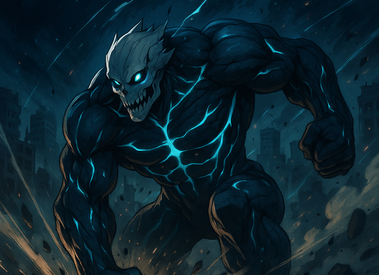 Kaiju No. 8 roaring with blue energy