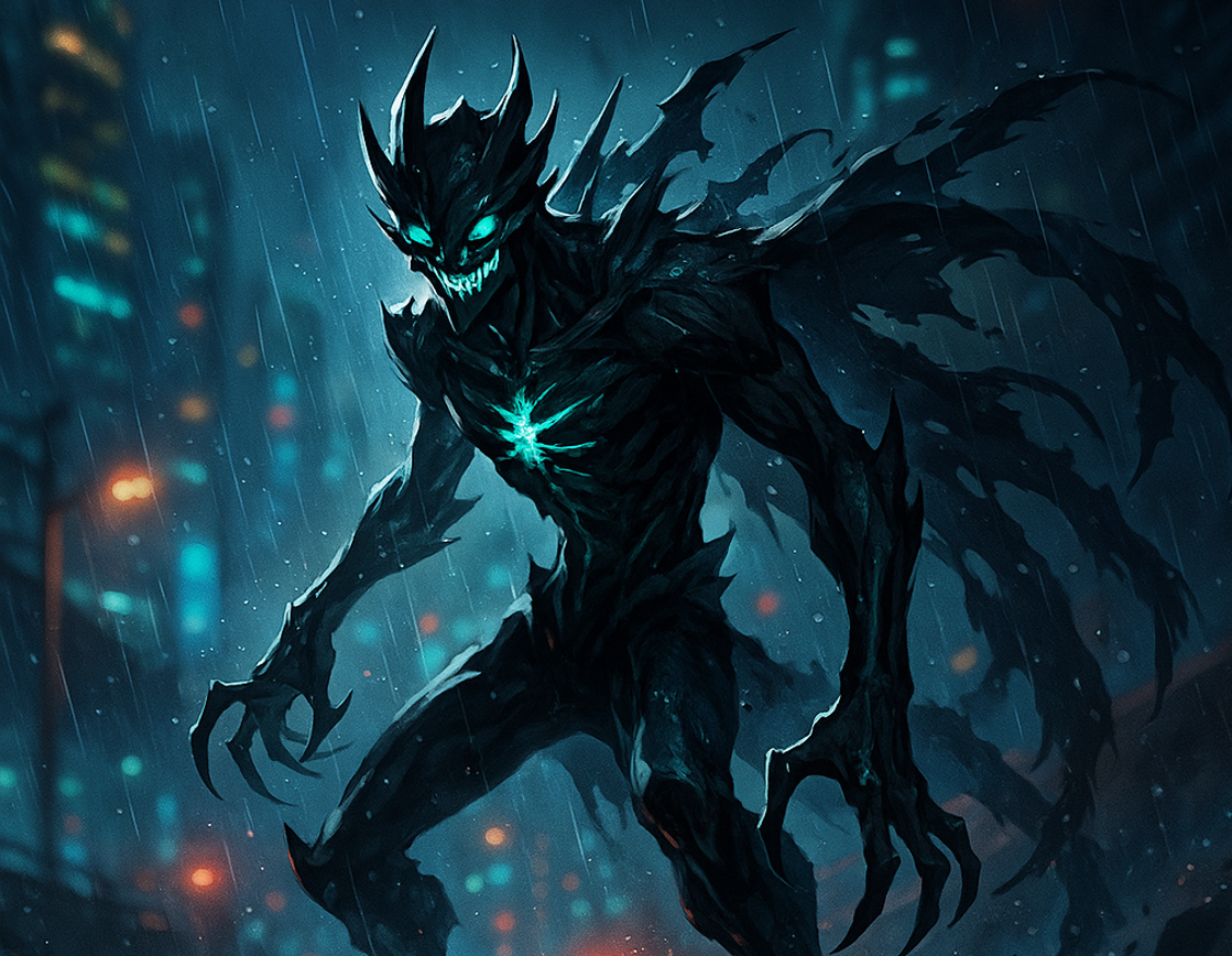 Kaiju No. 9 in a dark urban backdrop